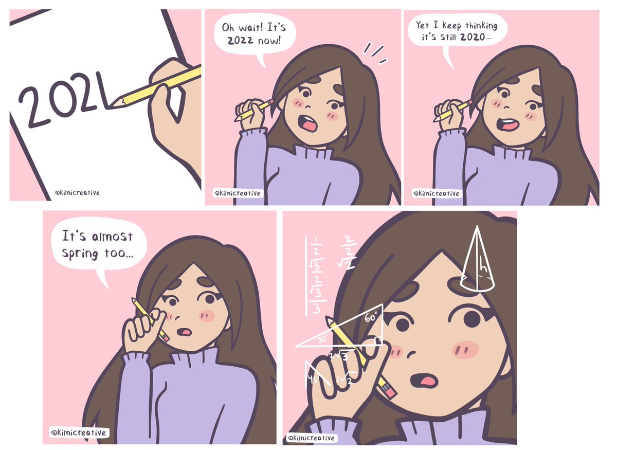 KimiCreative's tweet photo. Sometime I keep forgetting it’s 2022 now &amp; not 2021. Yet sometimes keep thinking it’s 2020 😵‍💫

#comic #relatable #FridayMorning #artistontwittter https://t.co/gbj5982fao
