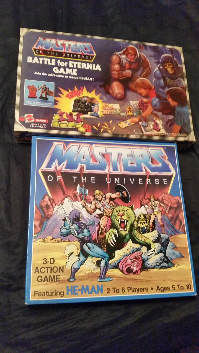 HeManIsMyHero's tweet photo. Here's my 2 MOTU board games that I absolutely love so much!😍 It's just so cool that you can actually use your own MOTU figures as playing pieces while playing the MOTU Battle for Eternia Game!🤘 #BattleForEterina #3DActionGame #BoardgGames #HeMan #MOTU https://t.co/3SAxELdY0h