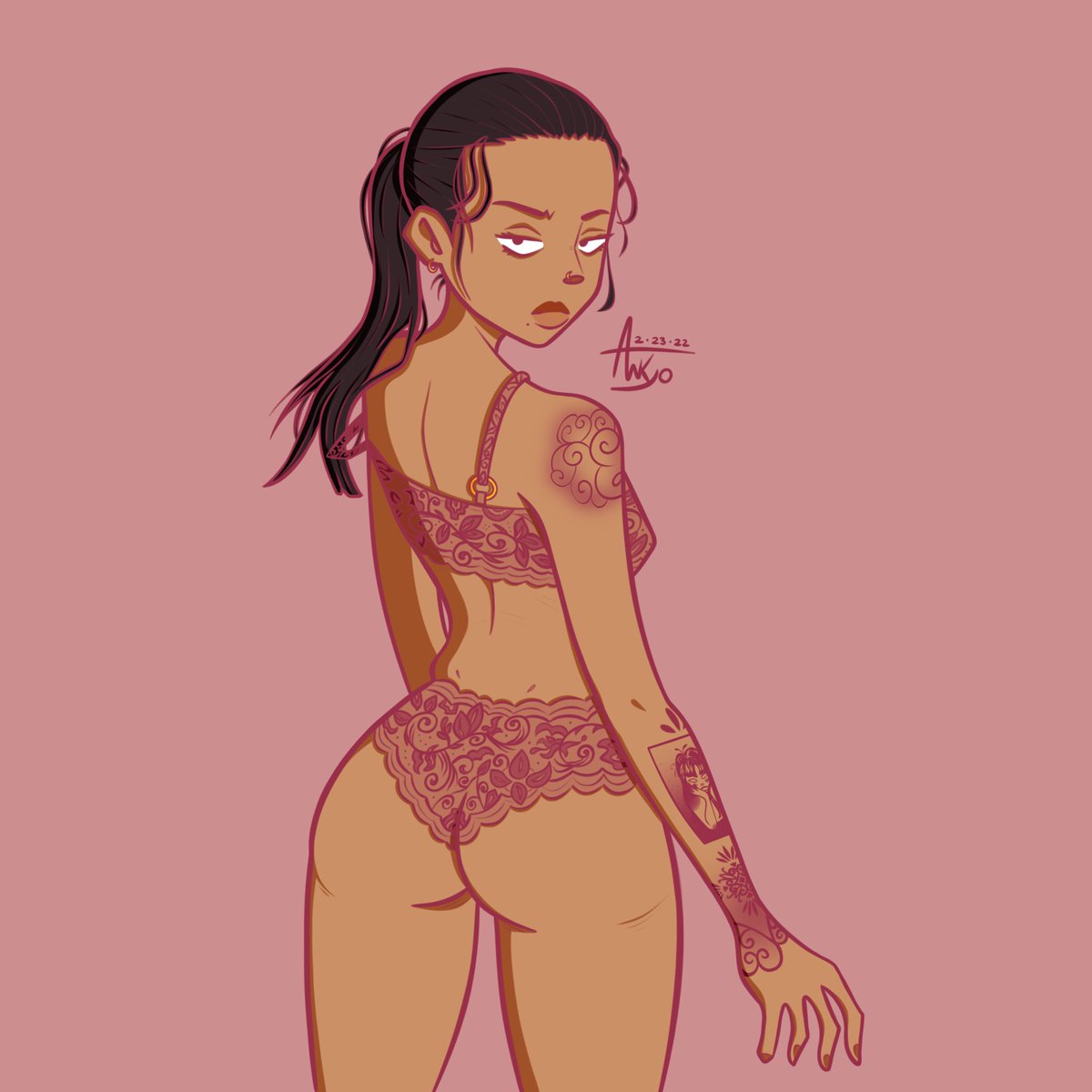Awkyooo's tweet photo. What a baddie 😳

#commissions #commissionsopen #artistsontwitter #anime #procreate #pink https://t.co/IoE0EjmqXo