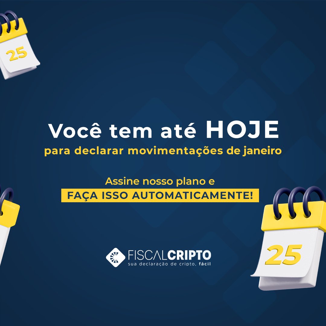 fiscalcripto's tweet photo. Último dia para ficar em par com a lei e não ter dor de cabeça!

➡️ Assine nosso plano, emita as declarações das movimentações de janeiro e recolha imposto sobre os ganhos até hoje!

#fiscalcritpo #fc #declarações #janeiro #criptomoeda #criptoativo https://t.co/0oNZjViv9Q