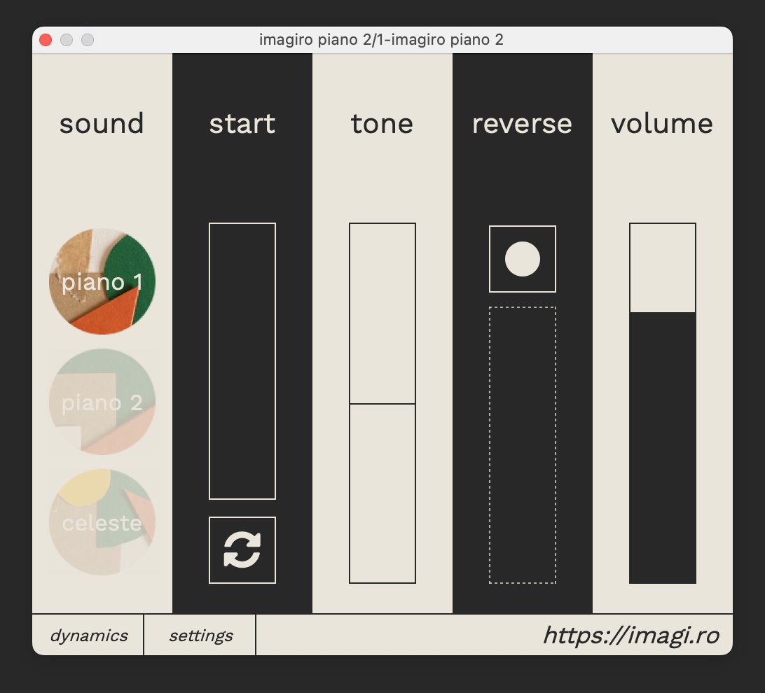 🎉imagiro's piano v2 OUT NOW!🎉

$30 / FREE for v1 owners

🟡 sample start / loop / reverse
🟡 full ADSR controls
🟡 detune + pitch bend
🟡 per-voice compression
🟡 in-depth layer volume adjustment
🔴 two $10 sound expansion packs available

buy it now at imagi.ro
