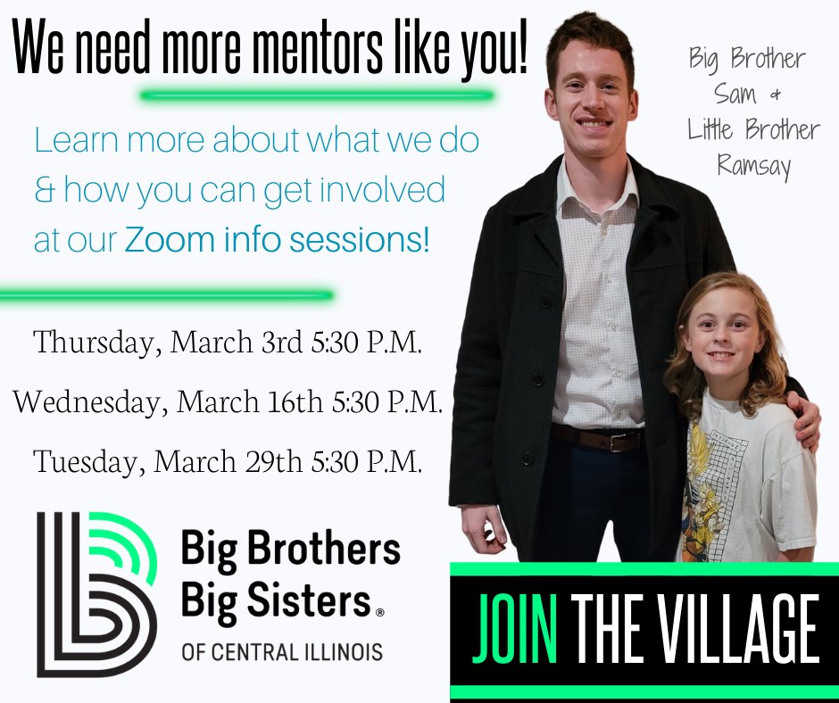 We need more mentors! Learn more about what we do &amp; how you can get involved at our Zoom Info sessions! Or find out more at bbbscil.org Contact us today!

Thursday, March 3rd, 5:30 P.M. 
us02web.zoom.us/j/89066247190