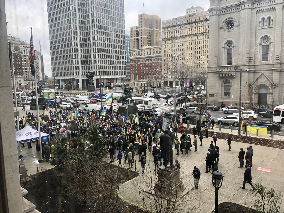 On Feb. 17th Council approved a resolution, sponsor <a href="/DavidOhPhilly/">David Oh</a>, declaring

“Philadelphia Stands With Ukraine!”

Today local Ukrainian leaders and Gov. Officials partook in a powerful rally in solidarity with Ukraine amid Russia’s invasion at City Hall.
bit.ly/3tc3raz