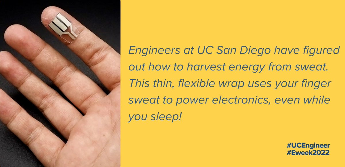 This wearable device developed by @UCSanDiego engineers turns the touch of a finger into a source of power for small electronics and sensors. jacobsschool.ucsd.edu/news/release/3…

 For more stories about the #UCEngineer impact on #Innovation, visit ucal.us/engineersweek. #Eweek2022