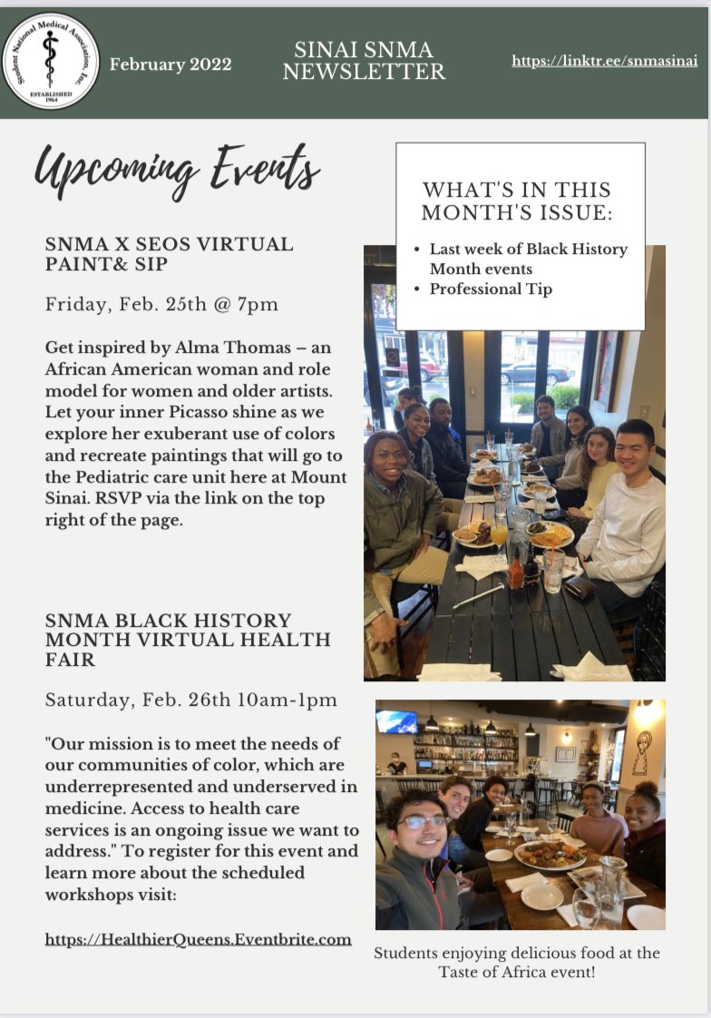 SnmaSinai's tweet photo. Our official newsletter!
Sign up for events using this link: https://t.co/BRSvOV0Blk https://t.co/X2NyA5k75S