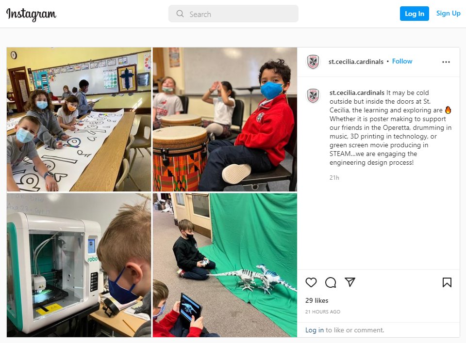 Check out this school rocking their @ROBO3D E3 #3Dprinter! 'Whether it is poster making ..., drumming in music, 3D printing in technology, or green screen movie producing in STEAM…we are engaging the engineering design process!' instagram.com/p/CaX7oyLv_UZ/… #STEMed #STEAM #edtech