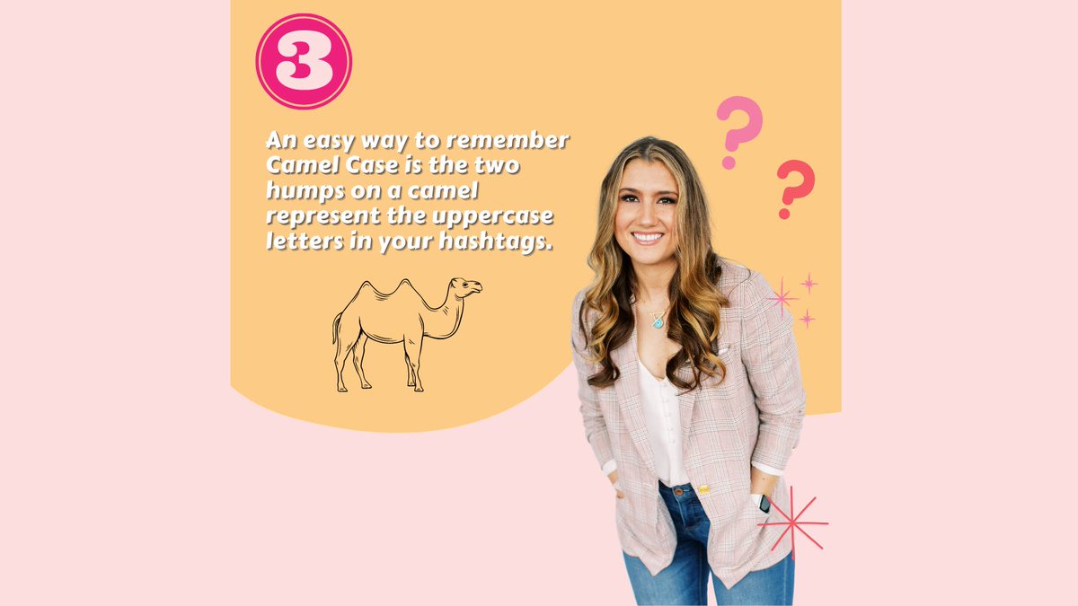 ashleycoffey_'s tweet photo. Do you know about using CamelCase to make your hashtags accessible? 🐫 Using 'CamelCase' for hashtags- #ABitLikeThis, means screenreaders used by people who are blind or visually impaired will hear the words individually rather than as a long, incoherent word. #a11y #CamelCase https://t.co/IuvJFFYofi
