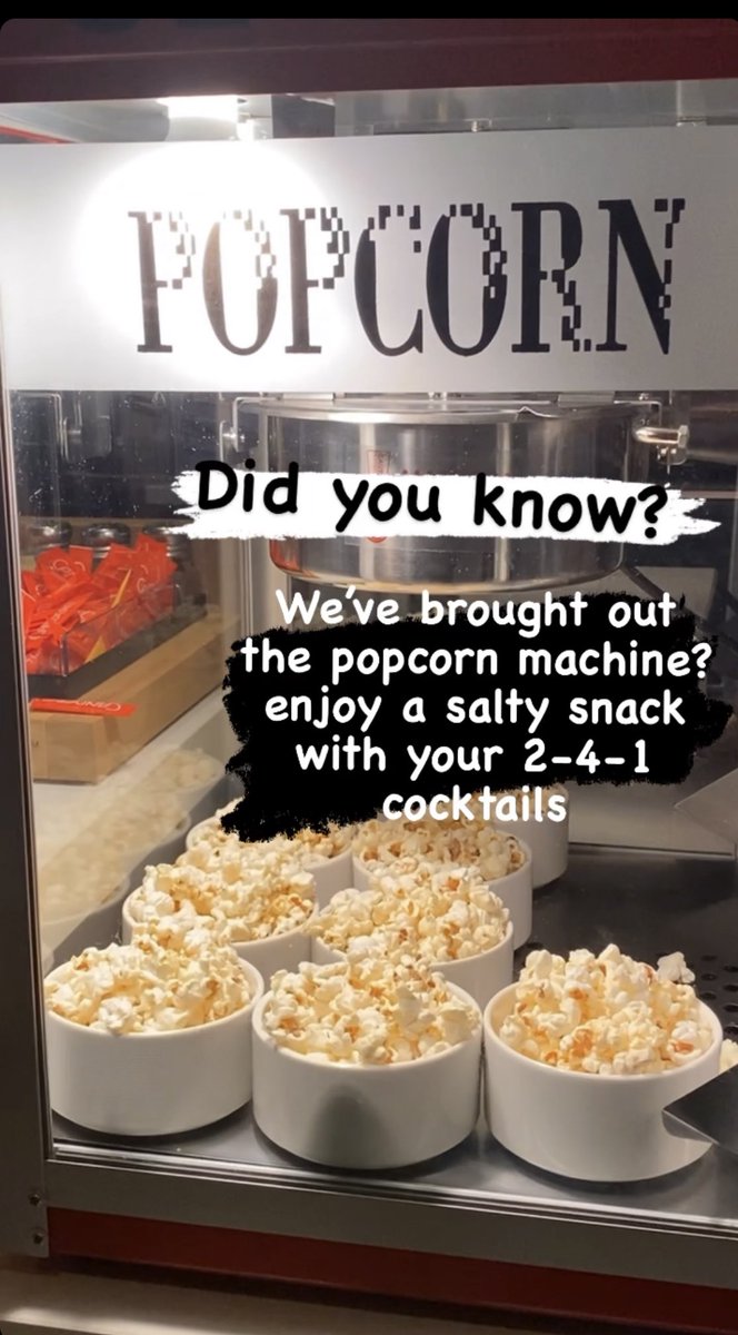Enjoy a snack with your 2-4-1 cocktail tonight 🍿