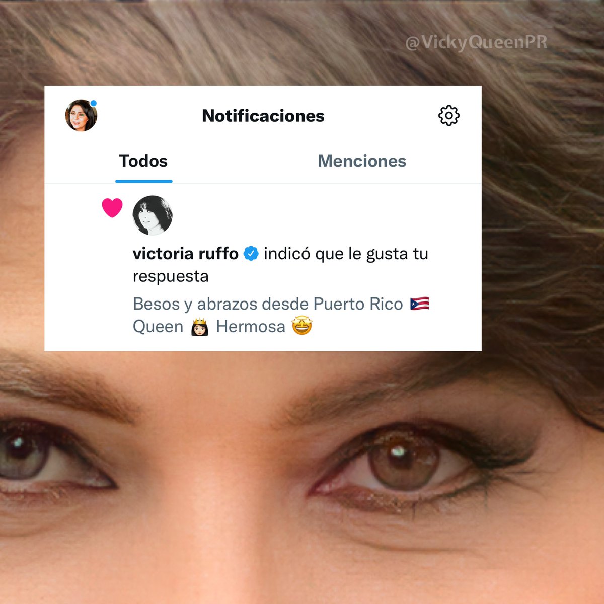 VickyQueenPR's tweet photo. Gracias @Queen 👸🏻 hermosa 🤩 por ese tan esperado me gusta ❤️. Feliz, feliz, feliz. Te ❤️ @victoriaruffo #victoriaruffo #vickyqueenpr https://t.co/tmFXSDflaS