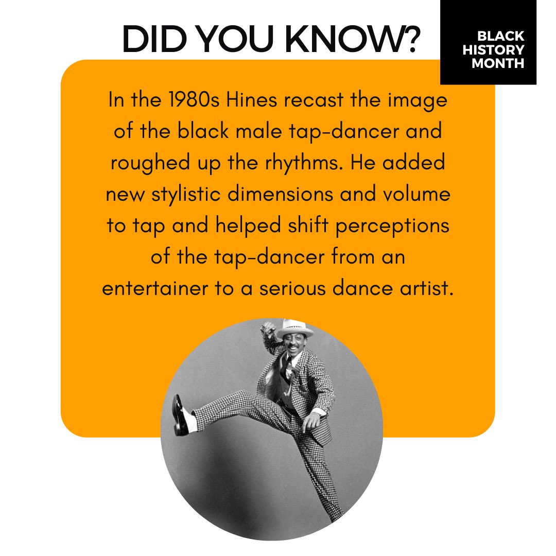 DancelineUSA's tweet photo. Danceline is proud to celebrate Black Dance Artists in honor of Black History Month.

Today, we honor Gregory Hines, a jazz tap dancer, singer, actor, musician, and creator of improvised tap choreography. 

#blackhistorymonth https://t.co/FkZbyB4Vj4
