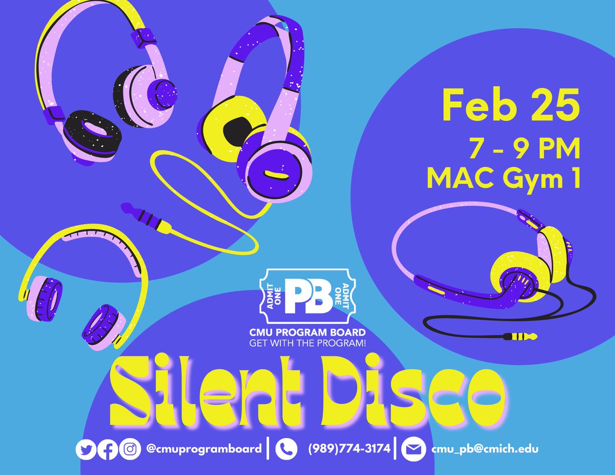 ResLifeCMU's tweet image. Looking for something to do on your Friday night? @CMUProgramBoard is hosting a Silent Disco tonight from 7-9 p.m. in the Student Activity Center (SAC) MAC Gym 1. Join them for a night of dancing and listening to your favorite genres of music through wireless headphones!