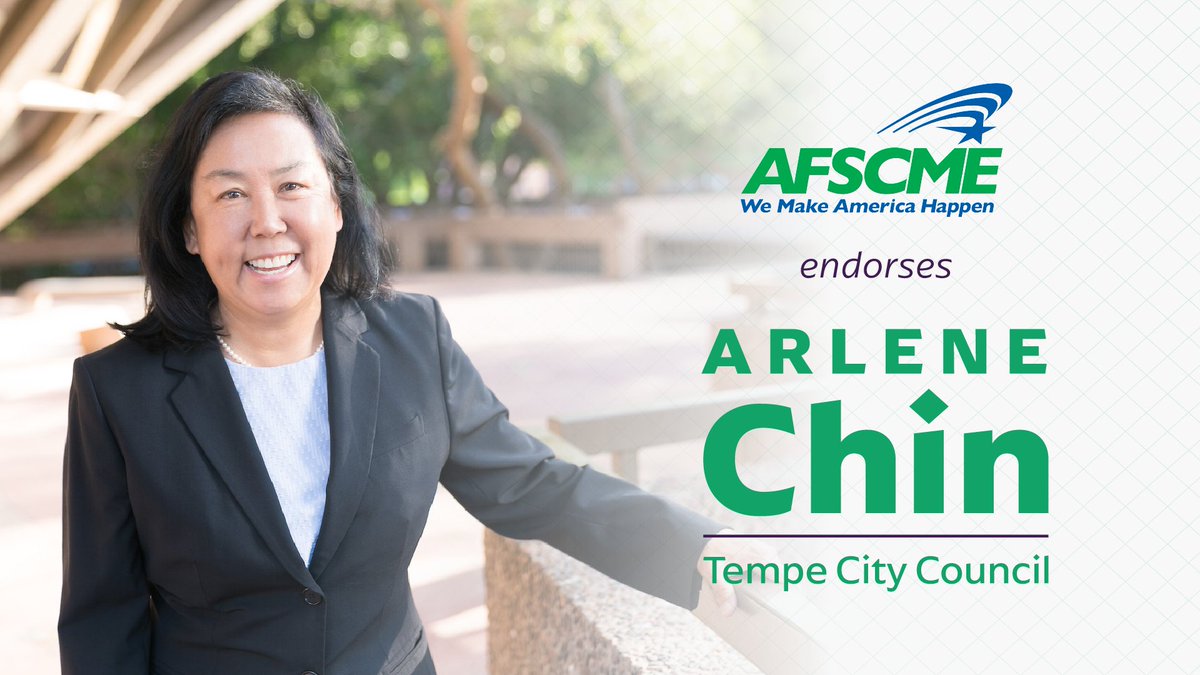 ArleneTempe's tweet photo. I'm proud to have the endorsement of AFSCME Arizona! I am especially honored by this endorsement because AFSCME represents state, county and municipal workers - the hardworking public servants who keep our cities running, 24/7. Thank you, @AFSCME!
#WinWithChin✅✅✅ #ElectChin https://t.co/g0cCvNQ7xE