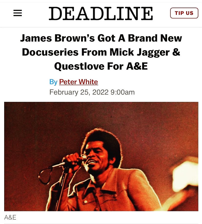 Super proud of filmmaker Deborah Riley Draper, selected to direct <a href="/AETV/">A&E</a>’s 4-part docuseries “James Brown: Say it Loud” set for a 2023 release. <a href="/MickJagger/">Mick Jagger</a> and <a href="/questlove/">?st</a> are exec producing for A&amp;E. Congratulations <a href="/Atladgirl/">Deborah Riley Draper</a>! Read <a href="/DEADLINE/">Deadline</a> article here!
tinyurl.com/2wyr7ar2