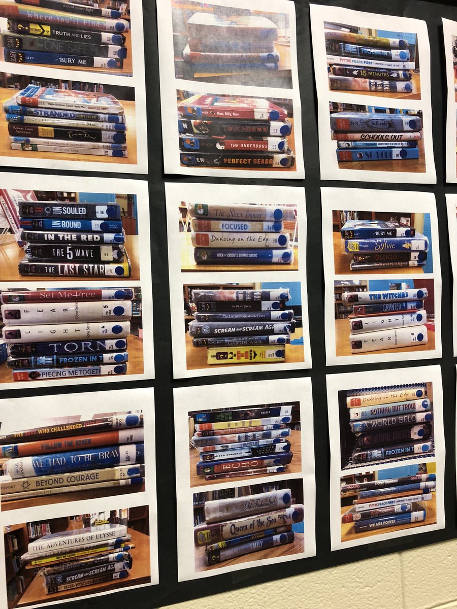 AnnaMMouton's tweet photo. Book Spine Poetry by 7th Graders! Another great couple of days in the Clark-Shaw library.@Clarkshaweagles @ClarkShawLib https://t.co/kRHHu85a9r