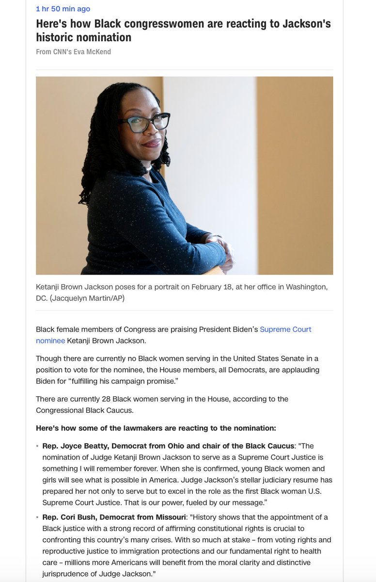 evamckend's tweet photo. Here is how Black Congresswomen are reacting to Ketanji Brown Jackson's historic nomination
ππΎ
#SCOTUS
#KetanjiBrownJackson
#SupremeCourt
#SCOTUSpick
@RepCori
@AyannaPressley
@RepBeatty
@RepBonnie
@RepWilson
https://t.co/qyFuUORtuF https://t.co/3gMrAu79kV