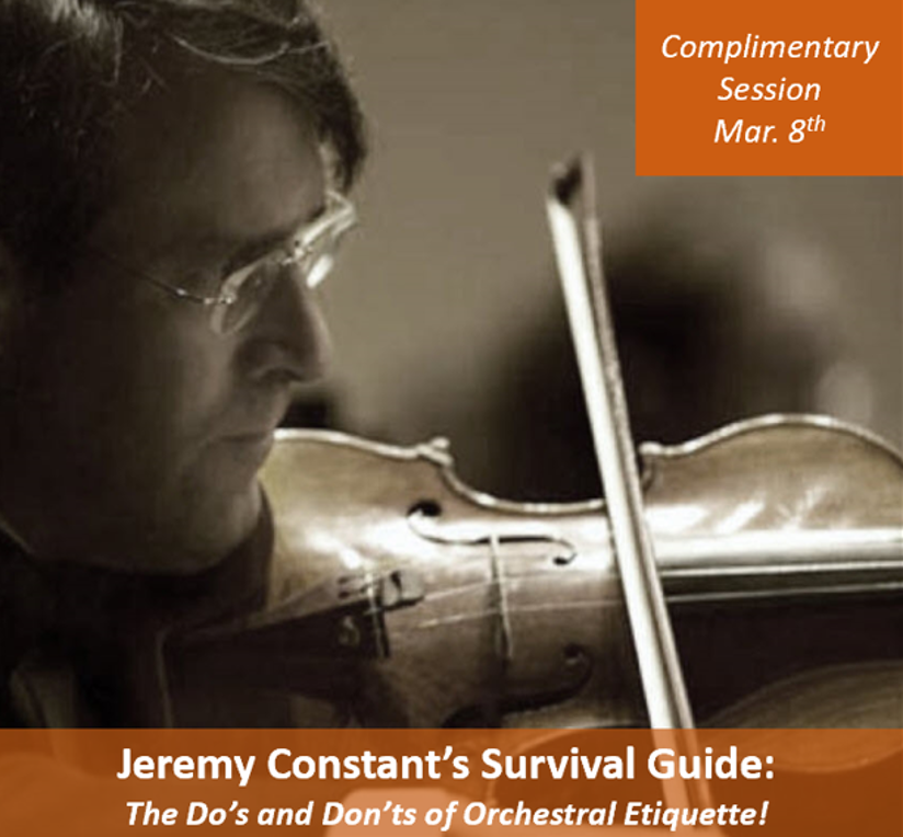 String_Masters's tweet photo. https://t.co/UxarVdjVK2
March 8th 8PM EST.  Join assistant concertmaster of the San Francisco Symphony, Jeremy Constant, for this FREE exclusive session - Jeremy Constant’s Survival Guide: The Do’s and Don'ts of Orchestral Etiquette! https://t.co/ocMKTxC2ic