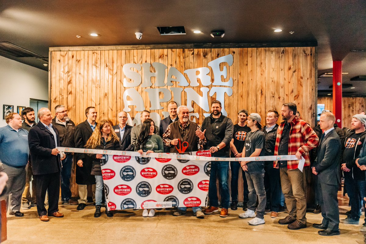 warpedwingmason's tweet photo. Sending a huge thank you to the @madechamber for hosting our ribbon cutting this morning! We're so excited to be a part of this community and are looking forward to sharing many pints and making lots of new friends here in Mason, O.

Thank you for such a warm welcome! Cheers 🍻 https://t.co/OI0aT5MlIS