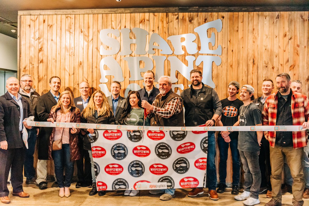 warpedwingmason's tweet photo. Sending a huge thank you to the @madechamber for hosting our ribbon cutting this morning! We're so excited to be a part of this community and are looking forward to sharing many pints and making lots of new friends here in Mason, O.

Thank you for such a warm welcome! Cheers 🍻 https://t.co/OI0aT5MlIS