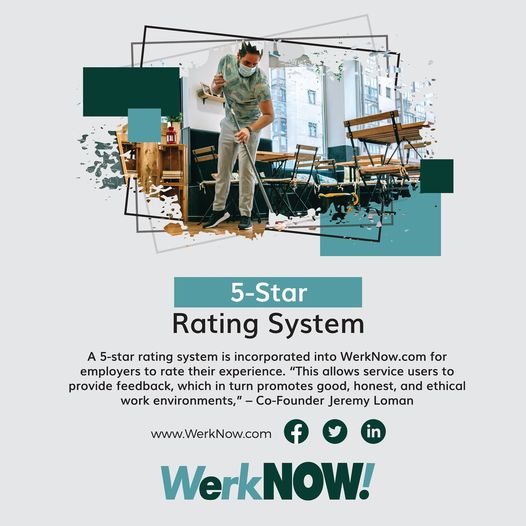 Werk_NOW's tweet photo. #fivestarratingsystem #feedback #good #honest #ethical  #workenvironments #WerkNOW #howthefutureworks #employmentreferralservice #ondemandhelp https://t.co/ossY6HsrzW