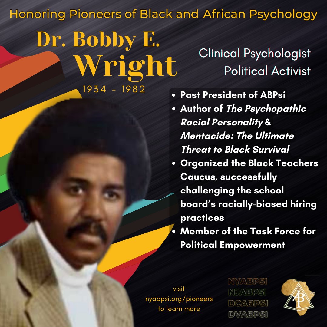 nyabpsi's tweet photo. Celebrating our Black History...Honoring our Pioneers! Check out Today's Featured Pioneers in Black and African Psychology:
https://t.co/zd0eVBWRIS
#abpsieasternregion #blackpsychologypioneers #celebratebhm #BHMPsychologyPioneers https://t.co/vARo7FDGcE