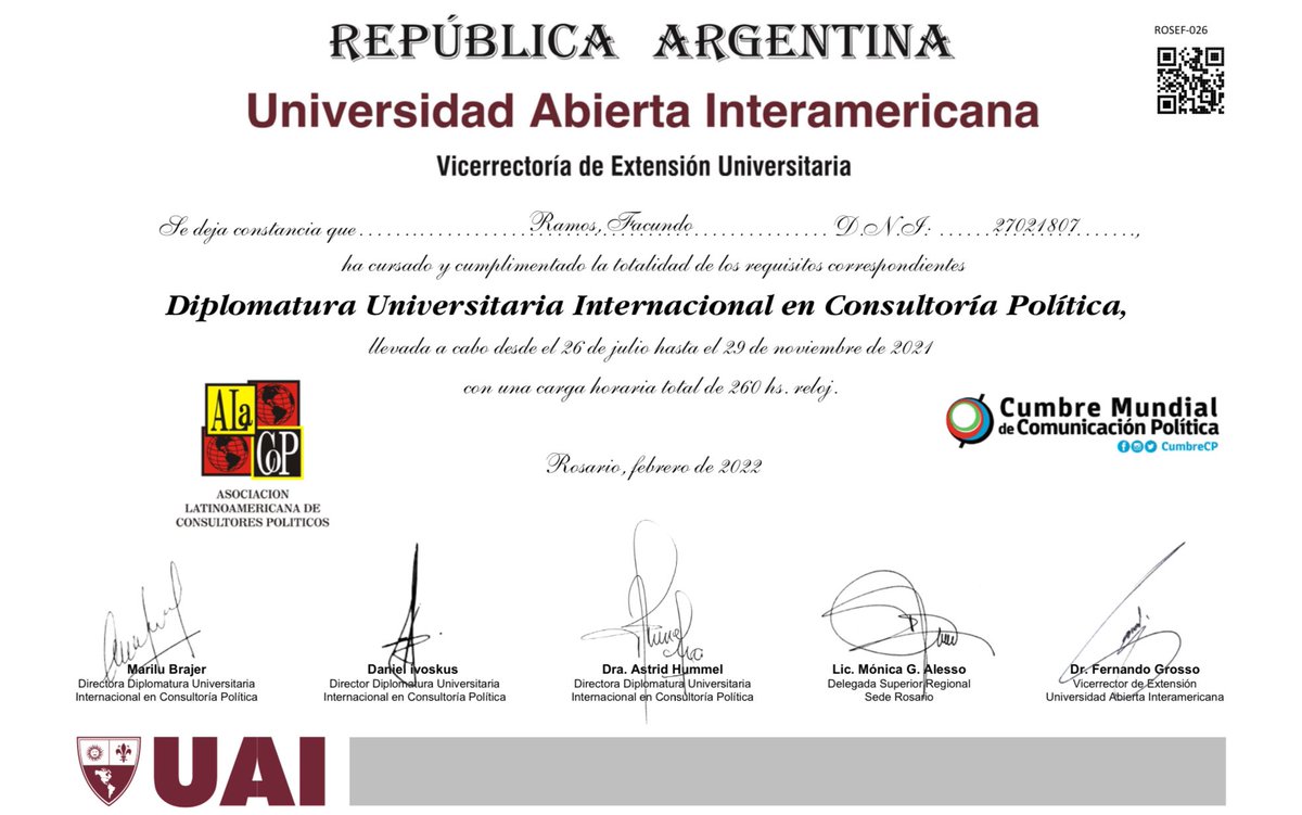 FacuRamosFsa's tweet photo. Gracias a Dios, a mi familia y a quienes me apoyaron para lograr este objetivo, la @UAI_Univ @AlacopLatam @CumbreOnline @CumbreCP a docentes, compañeras y compañeros de estudio de toda latinoamerica con quienes compartimos horas de aprendizaje y debate enriquecedor #ConPol https://t.co/LslslaeKCR