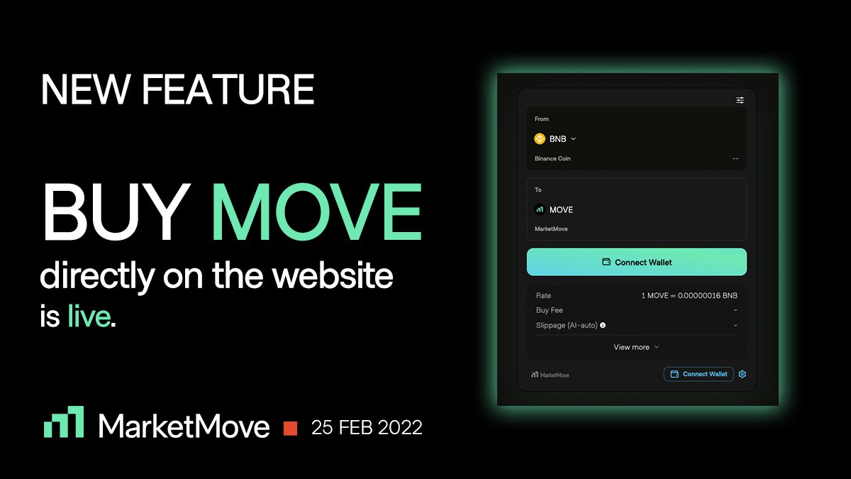 💥 The new feature, Buy MOVE on the Website, is here!!! 🥳

We're very proud to announce we managed to build it ahead of schedule. 🚀
Kudos to our amazing dev team! 👏

Now everyone can buy MOVE directly on our website ➡️ marketmove.ai.

Go check it out! 🌸