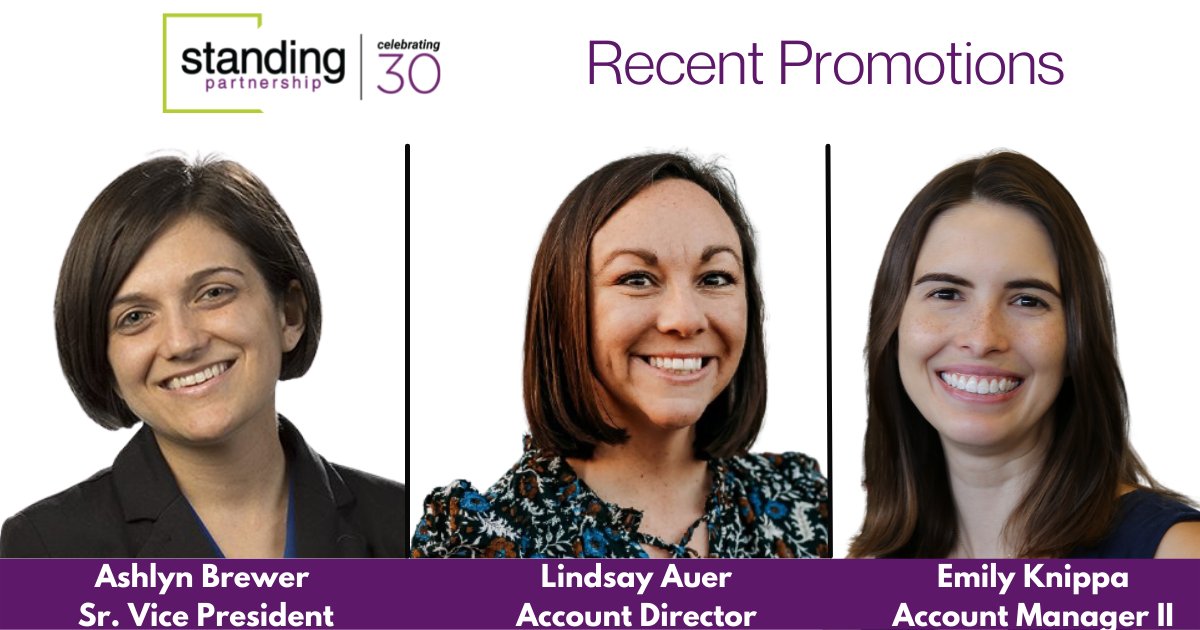 Congratulations to <a href="/AshlynBrewer/">Ashlyn Brewer</a>, <a href="/lindsayauer/">Lindsay Auer</a> and Emily Knippa on their recent promotions! Thanks for all your hard work and commitment to the team and clients!