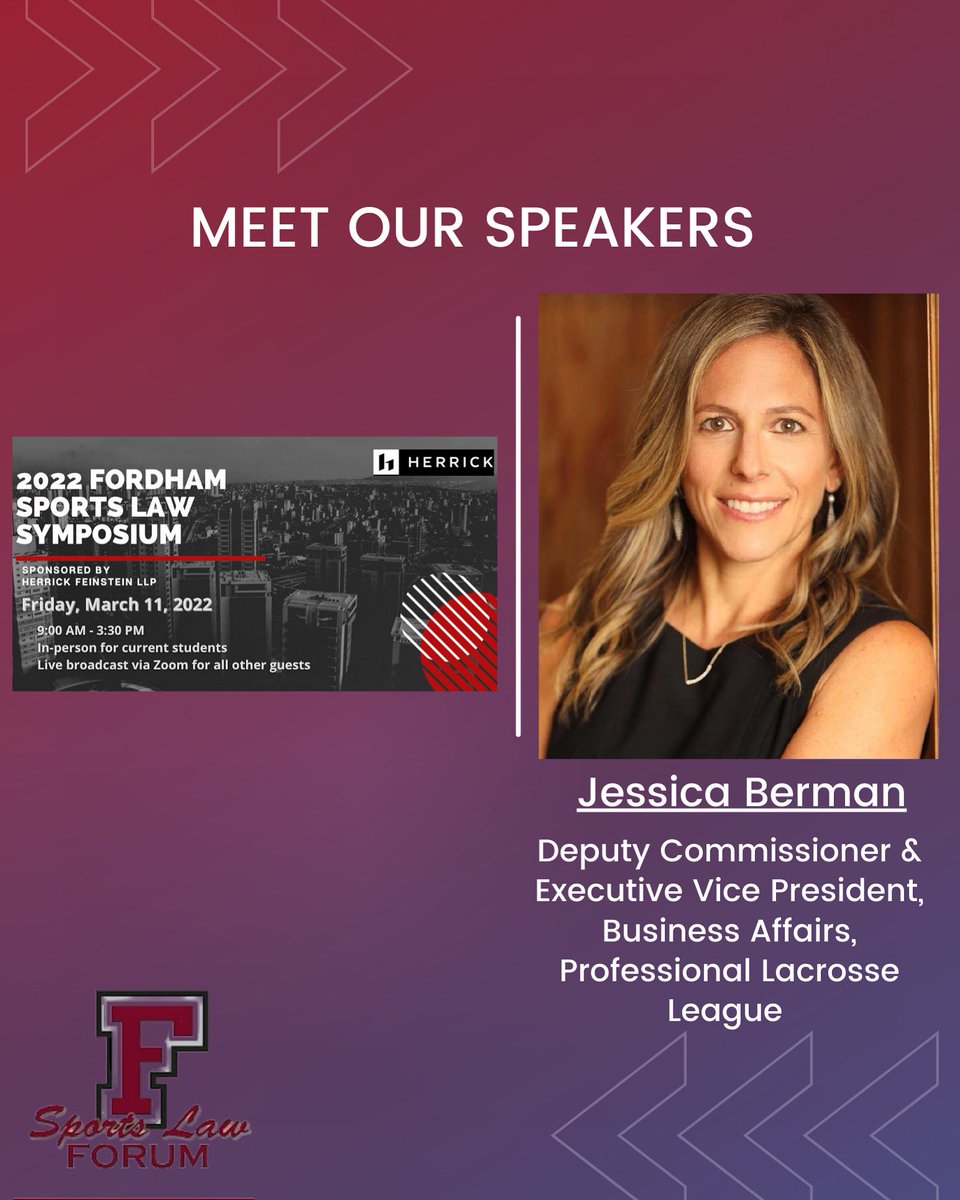 FSLForum's tweet photo. Announcing our first speaker for the 2022 Sports Law Symposium, Jessica Berman! Please join us for a morning fireside chat with Jessica by registering here: https://t.co/f1w7TNex4T https://t.co/52ePoXBIlG