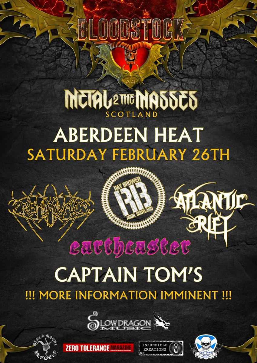 What a line up with all sorts of #metal!
If you didn't have plans for tomorrow night - you do now! 😎🤘
Join us at Captain Toms for this event as part of #M2TM - info buff.ly/3t78N6V
Drekavac 
Atlantic Rift 
Earthcaster 

BYOB
<a href="/slowdragonmusic/">Slow Dragon Music</a> 
<a href="/BLOODSTOCKFEST/">bloodstockfest</a>