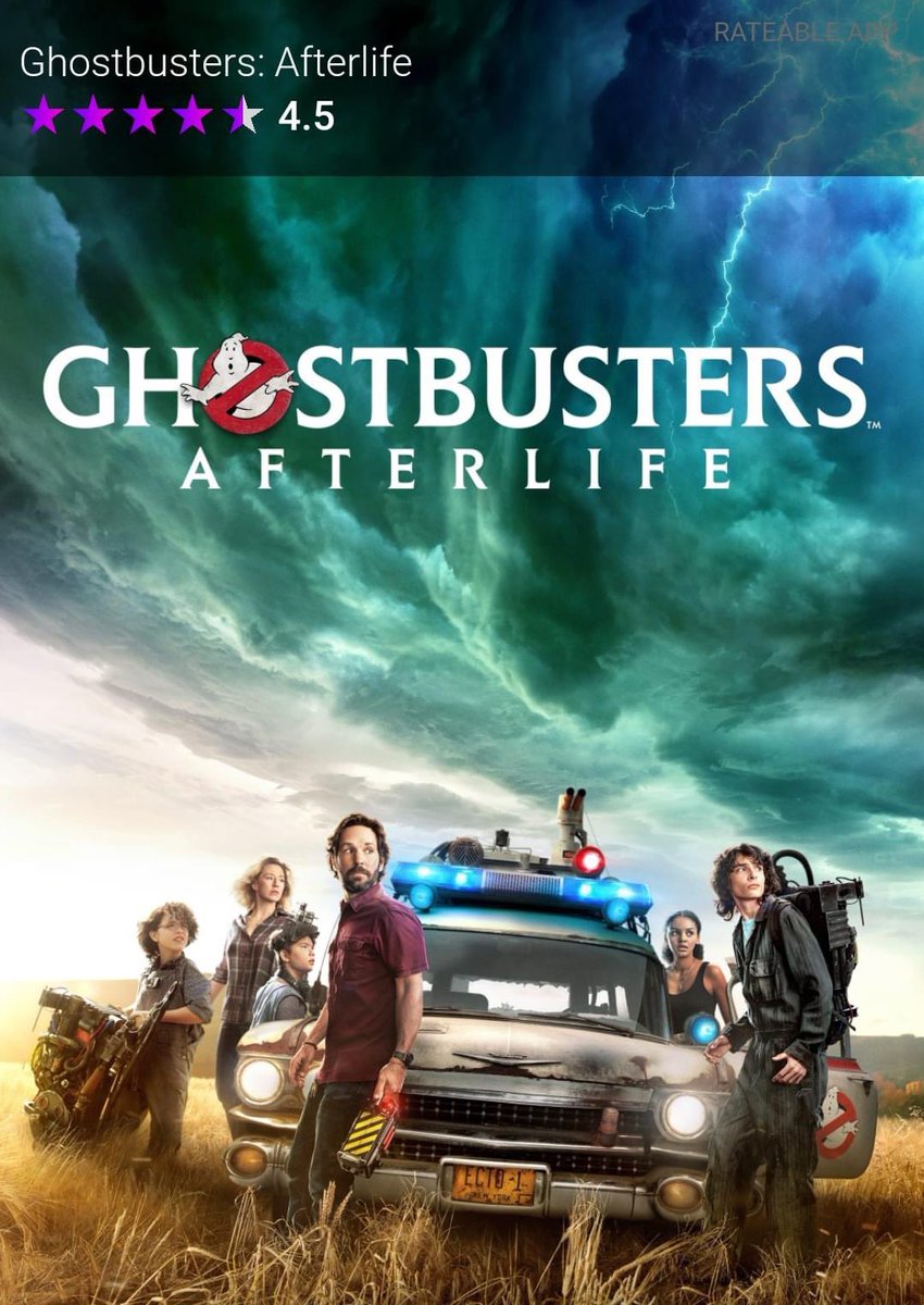 Rateable_App's tweet photo. Share your ratings of movies &amp; TV series with friends on social media  using Rateable.
Find ‘Rateable’ on app stores 📲

This Friday’s movie is ‘Ghostbusters: Afterlife’.
We rate the movie 4.5 stars ⭐️ What do you think? 💜

#ghostbustersafterlife @Ghostbusters @MckennaGraceful https://t.co/yY9Gx5itmX