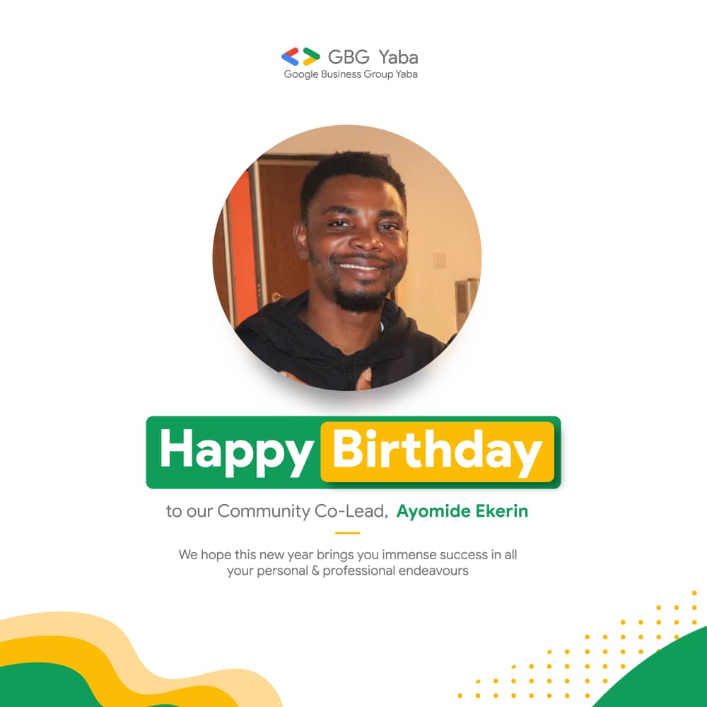 gbgyaba's tweet photo. Happy Birthday to our wonderful Co-Lead at GBG Yaba - Ayomide Ekerin @thedelphicone.

We appreciate you for all that you do for the Lagos Business Community and your remarkable work at GBG Yaba.

May this new age, bring more celebrations into your life 

Enjoy your day. 🍾 🥂 https://t.co/vMbQByeL6T