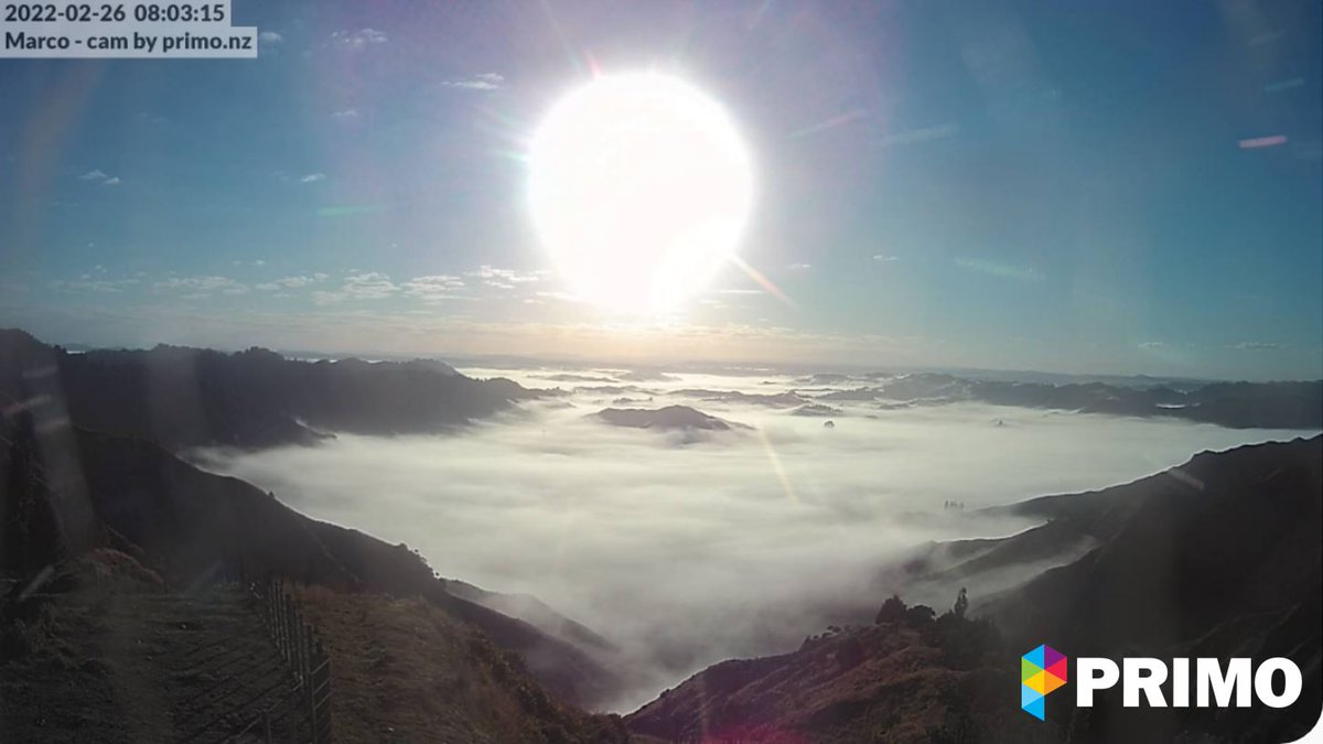 Another fine start for most this morning. Although there are areas of fog due to the settled conditions under a ridge of high pressure. A front currently lies in the lower South Island. Here is an image showing some valley fog in the Taranaki region, thanks to <a href="/PrimoBroadband/">Primo</a> ^KL