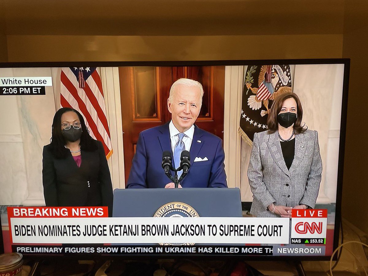 ananavarro's tweet photo. On campaign 2 yrs ago, @JoeBiden promised to nominate the first Black woman to SCOTUS.

When vacancy came up, he said he’d deliver on the promise.

But damn, watching him nominate #KetanjiBrownJackson flanked by @KamalaHarris, 1st WOC VP, is still so emotional and inspirational. https://t.co/AGcJC8WIdQ