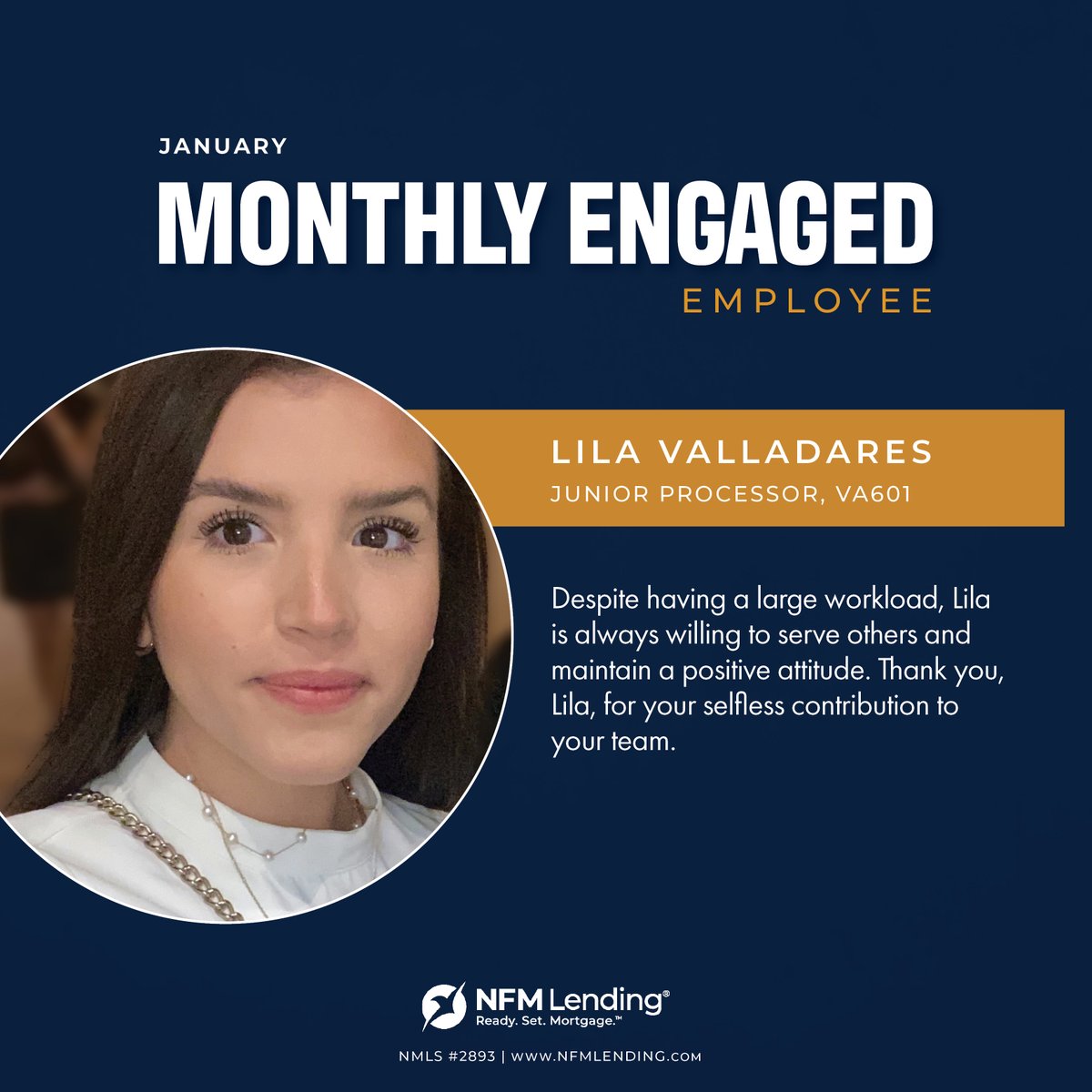 NFM_Lending's tweet photo. Every month, two NFM Family members are recognized as our Monthly Engaged Employees for embodying one or more of our core values. Congratulations to our two January winners—Lila Valladares and John Hoelscher! We truly appreciate everything you do! #EngagedEmployee https://t.co/uzcNvIEW5i