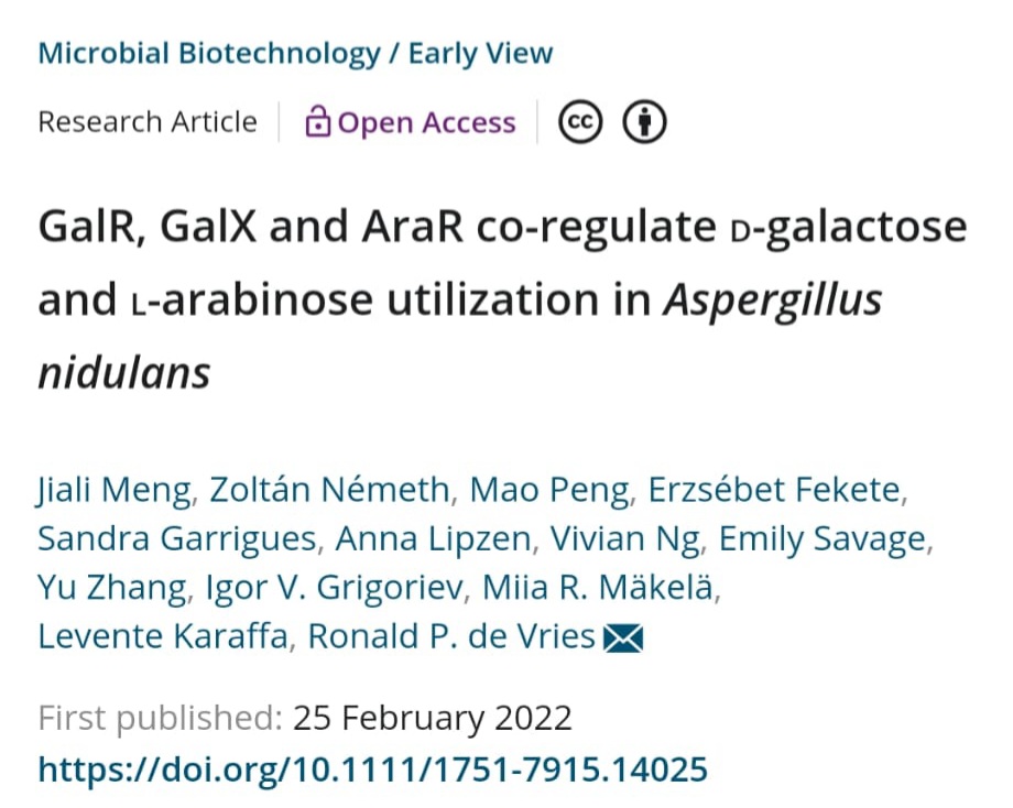 Another paper is out! Check a recently published article in which one of our lab members at <a href="/iata_csic/">IATA CSIC</a> contributed to unravelling the regulatory mechanisms of sugar catabolism in the fungus Aspergillus nidulans in collaboration with colleages at <a href="/_Westerdijk_/">Westerdijk Institute</a>. Enjoy!