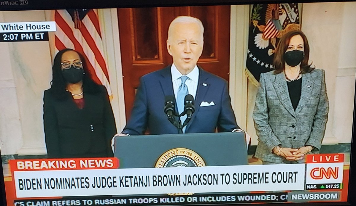 It's the Sister nods between Vice President #KamalaHarris and Judge #Ketanji Brown Jackson -- that is giving me chills .   My goodness the spirits of #ConstanceBakerMotley #LaniGuiner and #PauliMurray are smiling. #SupremeCourt #WinWithBlackWomen #SheWillRise