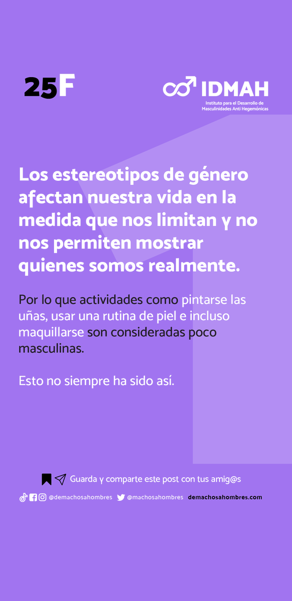 machosahombres's tweet photo. Los estereotipos de género afectan nuestra vida en la medida que nos limitan y no nos permiten mostrar quienes somos realmente.
Actividades como pintarse las uñas, usar una rutina de piel e incluso maquillarse son consideradas como poco masculinas. Esto no siempre ha sido así. https://t.co/8y1R5HwEiH