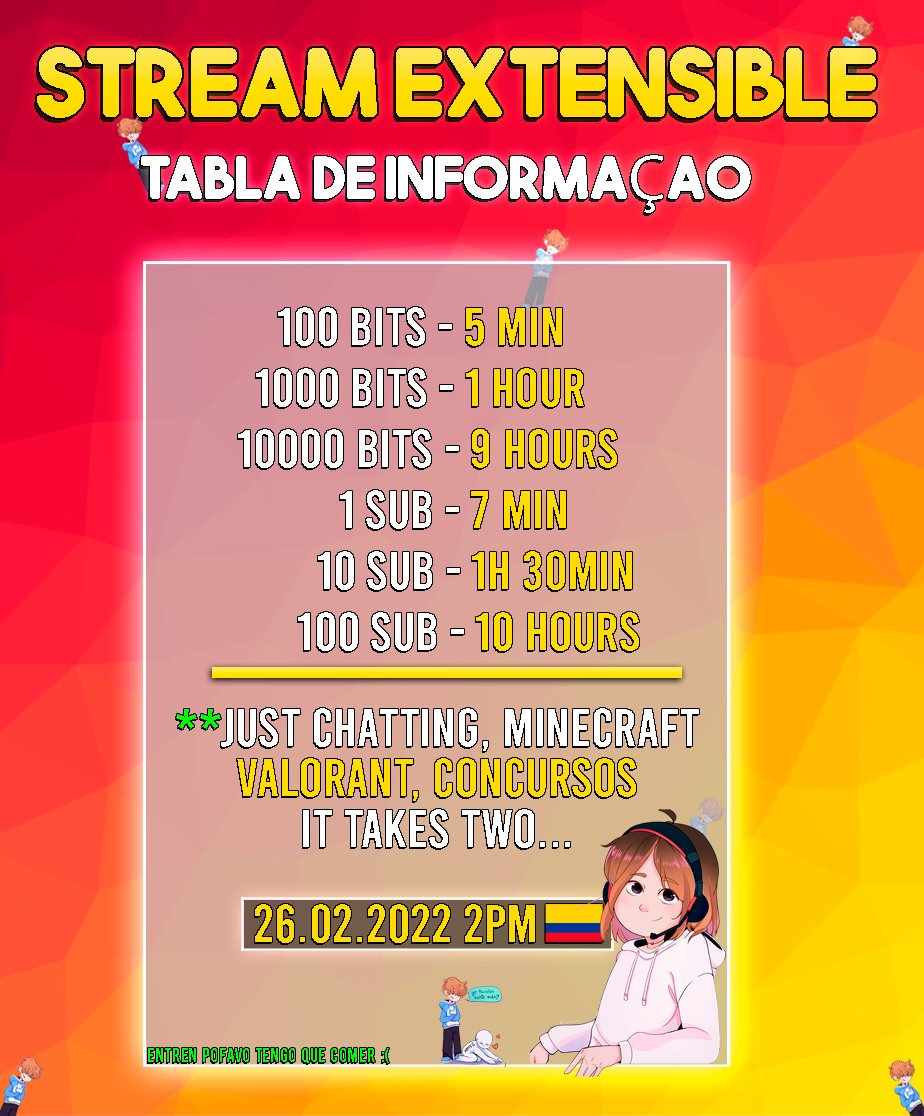 Mañana a las 2pm Colombia mi señora va a hacer un extensible con la maldita bestia (yo para los incultos), estará hasta mi mamá contando chismes míos que ni yo sé, así que no recomiendo perdérselo.
Espero verlos ahí o vamos a tener problemas primer aviso

twitch.tv/sofiaaphantom