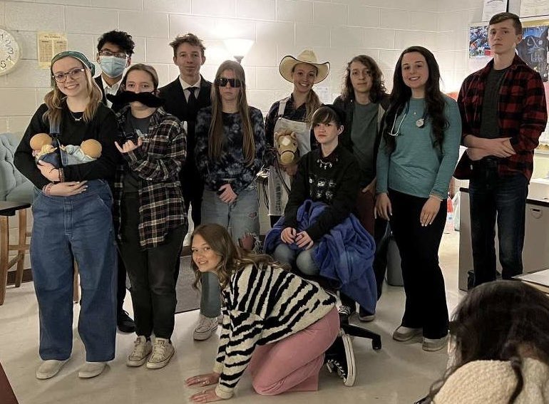 AP Lang and Comp students dress up to argue whether RuCo should support a Locavore movement. We’ve got Poppy and Poe Seed, Joe Biden and the Secret Service, Farmer Joe and her zebra/cow, retired teacher Ms. Winters and her caretaker, a dietician, and an environmentalist!