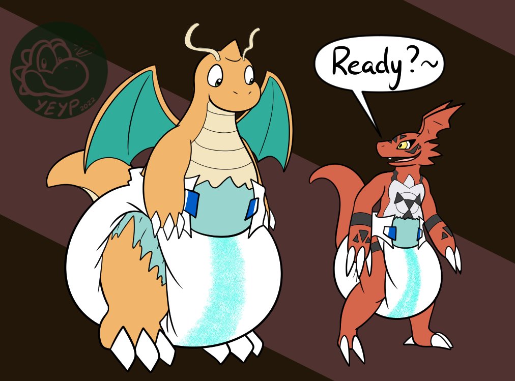 Yoshieatsyerpie's tweet photo. A Dragonite and a Guilmon enter the ring. Only none will come out! (They can't move.) Who will be reigning champion-  oh it looks like guilmon won https://t.co/fCLq8rKycc