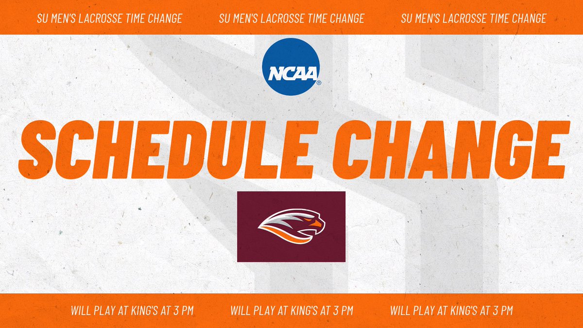 GOSusqU's tweet photo. MLAX | (SCHEDULE CHANGE)
#SUMLAX will take on King's in Wilkes-Barre at 3 p.m. tomorrow to allow the field to dry up from today's ice/snow in NEPA.
Good luck to the guys!
#AllIn // #GoSU https://t.co/bg10SZRjKi