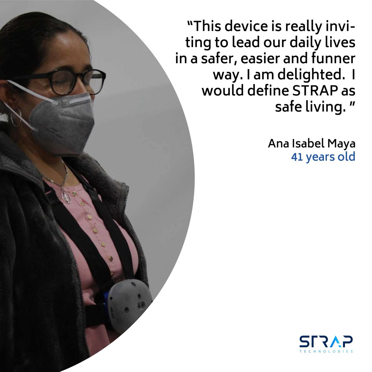 StrapTech_'s tweet photo. "I would define STRAP as safe living." - Ana Isabel Maya🙌 #wearableautonomy #assistivetechnology #blindpeople #blindcommunity #deviceforblindpeople https://t.co/gwNxsUWjt2