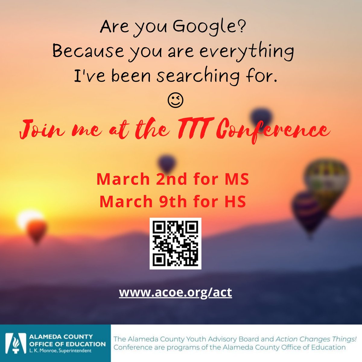 ACOEWellness's tweet photo. I'll be waiting for you!

Register at https://t.co/ozJnulMluO

Register today for the Teens Tackle Tobacco Action Changes Things conference! 

 Yes, it is free to Register!

Middle school date is March 2nd

High school date is March 9th https://t.co/20mL0AqIG0