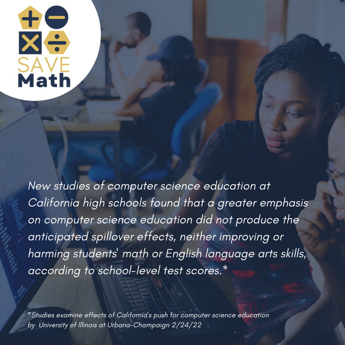savemathnow's tweet photo. "California has been near the forefront of a nationwide movement prioritizing technology curricula at the kindergarten-12th grade levels." Has it helped? A new study says no, and there have been tradoffs...
Details here: https://t.co/MIHEvQQbvN
#savemath #K12 https://t.co/WJu7Xq8RQR