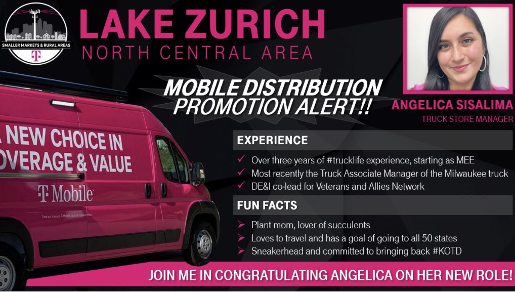 Please join me in congratulating @AngelicaTmoTruc on her promotion to Truck Store Manager of our newest Mobile Store in Lake Zurich, IL!!