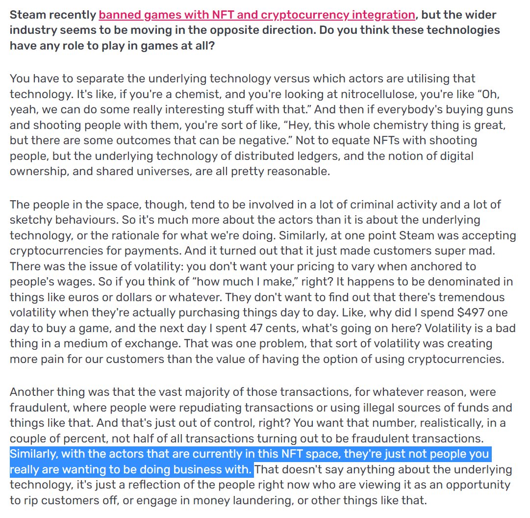 look, props to gabe newell for being like the one CEO who sees right through all the nft bullshit for what it actually is

rockpapershotgun.com/gabe-newell-in…