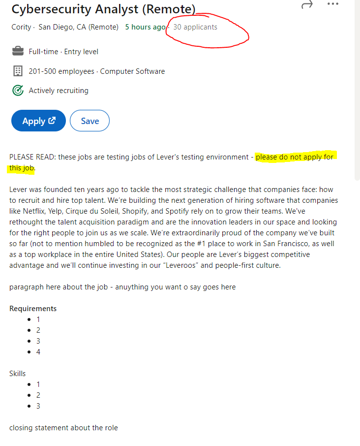 BeeShanna's tweet photo. I hope these are test applicants - this is probably a good way to get yourself excluded when the real job is posted. smh https://t.co/dfAf91f7mr