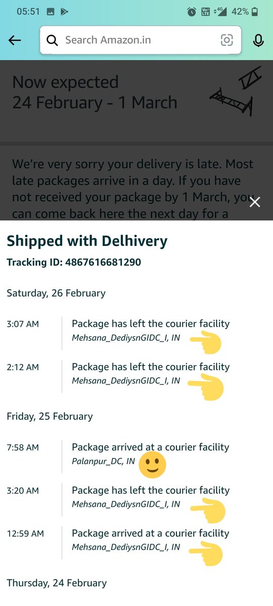 Kaushikjsuthar's tweet image. What a strange and bad delivery system  of amazon and delhivery ? First my order is showing "Arriving Today by 9PM" then showing "dispatched on monday". #Delhivery courier tracking is strange leaving same city two times. #badcourierservice #amazonbadservice #foolingpeople