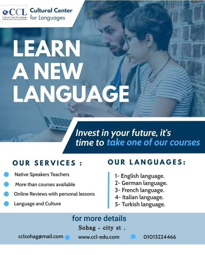 CclSohag's tweet image. Start to learn languages
اتعلم ( انجليزي 🇺🇸, المانى 🇩🇪 ,فرنساوي 🇫🇷 , ايطالي 🇮🇹,  تركي 🇹🇷 ) 😍
للحجز الاتصال على  : 01013224466