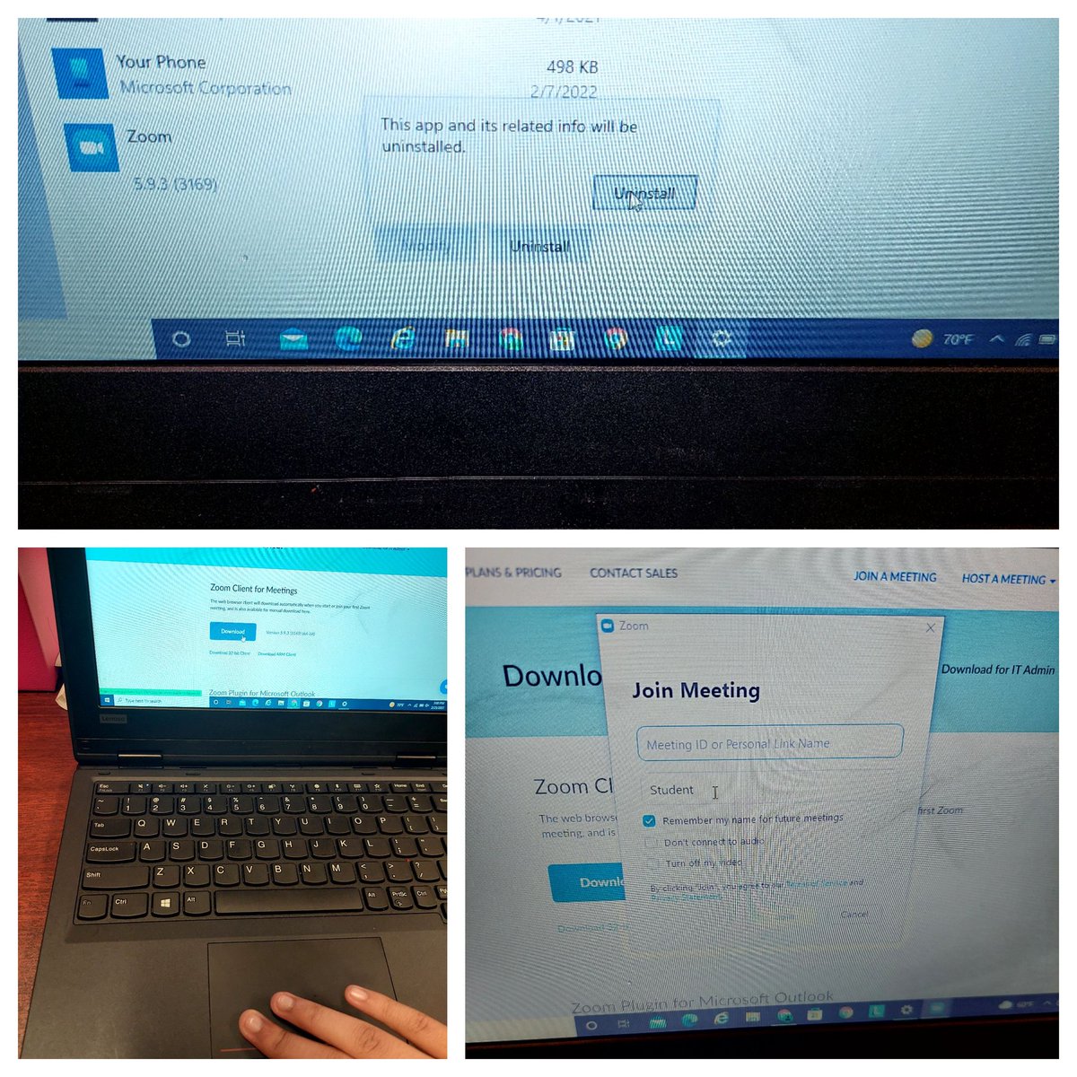 ScurryNHurry's tweet photo. I couldn't figure out why the new user continuously saw the previous user's name in Zoom on a school Chromebook. I deleted the browsing history and cache. A scholar helped. 🤩😀 
The ✔️ in the app. https://t.co/4eGr6UaIIy